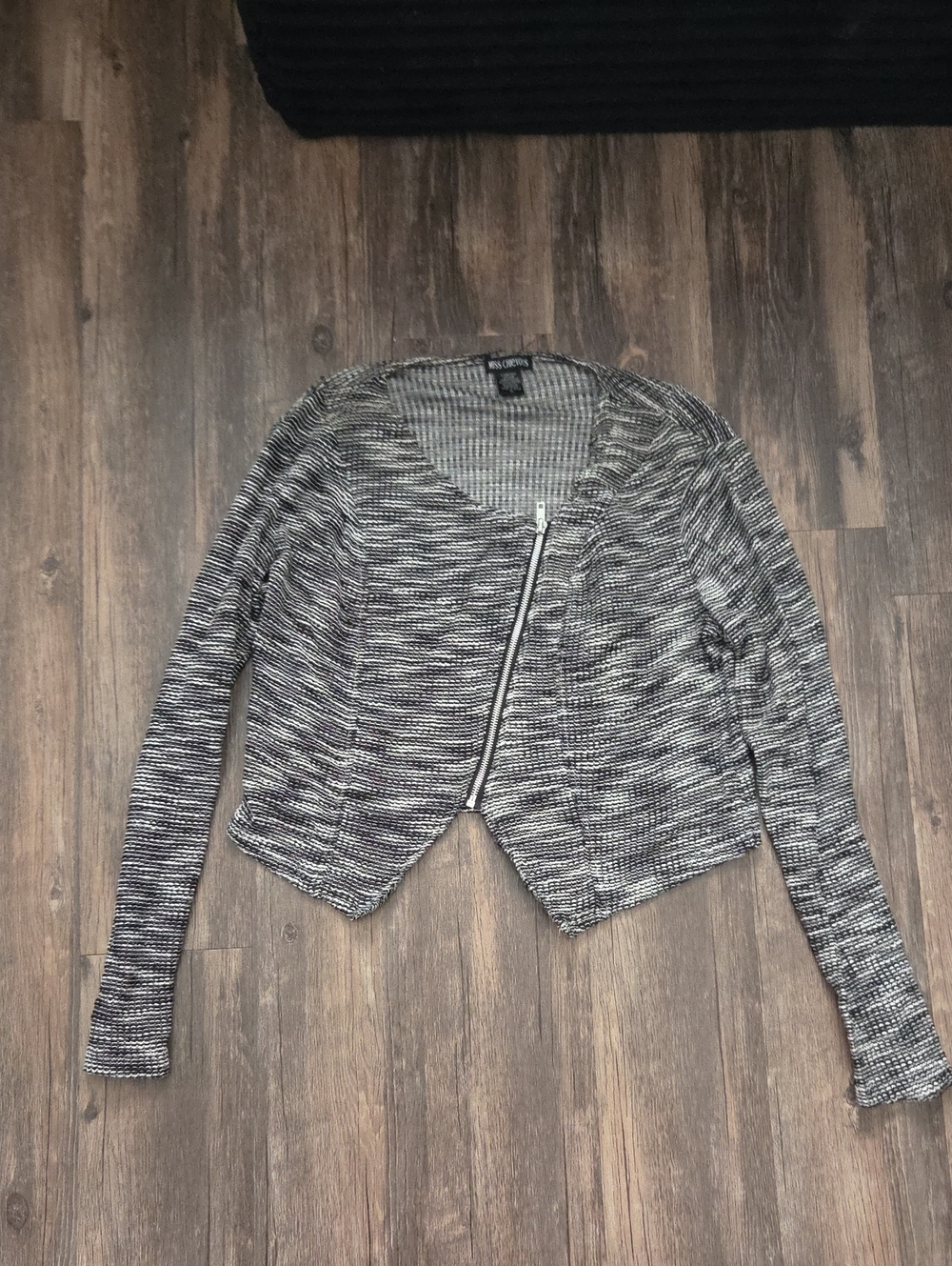 Black & White Marled Zip-Front Cardigan